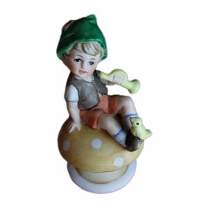 VTG Handpainted Mushroom Porcelain Figurine Drummer Child Little Boy MCM #905
